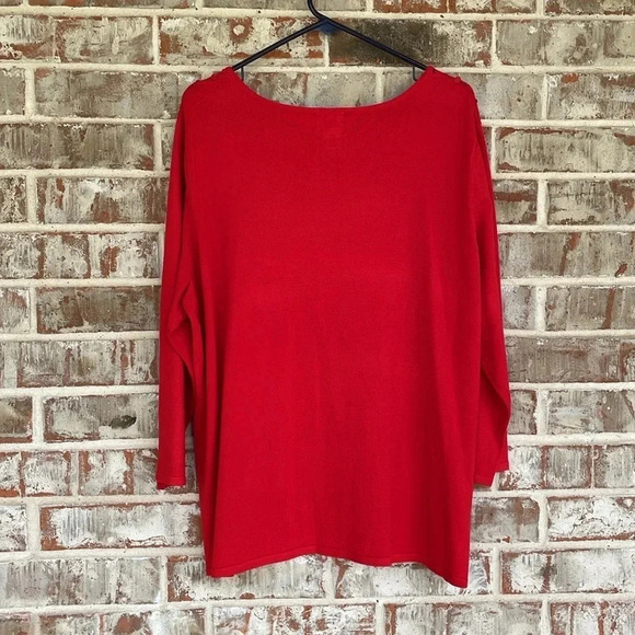 Ruby Road Red Rosette Sequin  Scoop Neck Sweater - Picture 8 of 9